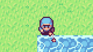The player fishing at the river
